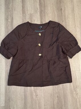 East 5th Brown Short-Sleeve Button Front Blouse